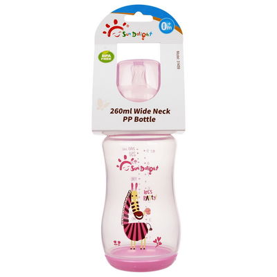 9 oz 260 ml PP Large Neck Arc Bouteille d' alimentation pour bébé Couleur rose